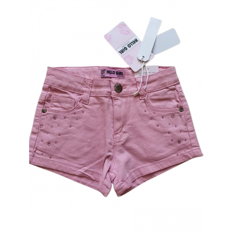 Korte broek met verstelbare taille en leuke steentjes op de zakken kleur rose 