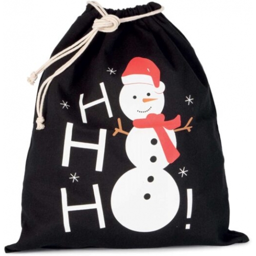 Tas met koordsluiting sneeuwpop print kleur zwart Afmetingen: 38 X 45 cm 