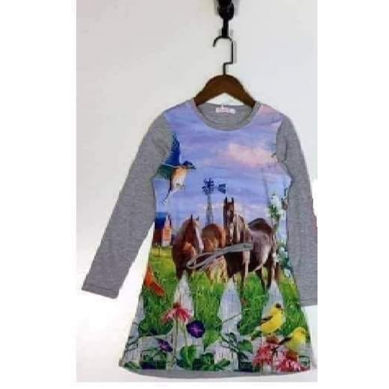 jurkje/tuniekje met paarden applicatie kleur Grijs