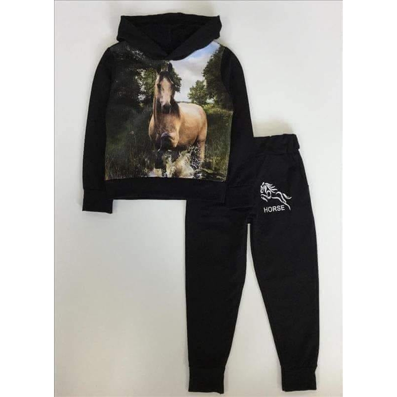 Meisjes joggingpak paarden zwarte 