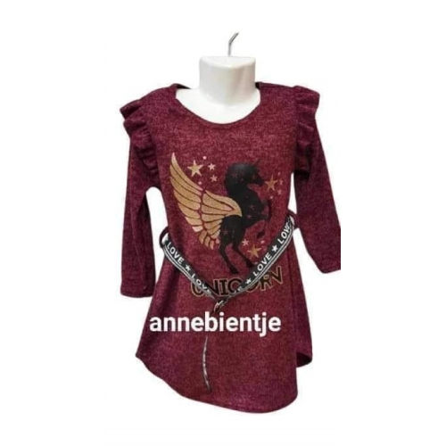 Trendy meisjes jurkje met applicatie Bordeaux Rood