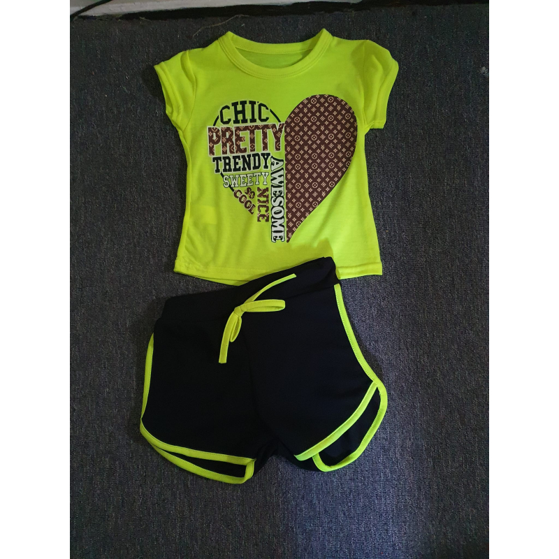  2 delige set met applicatie neon geel hart 