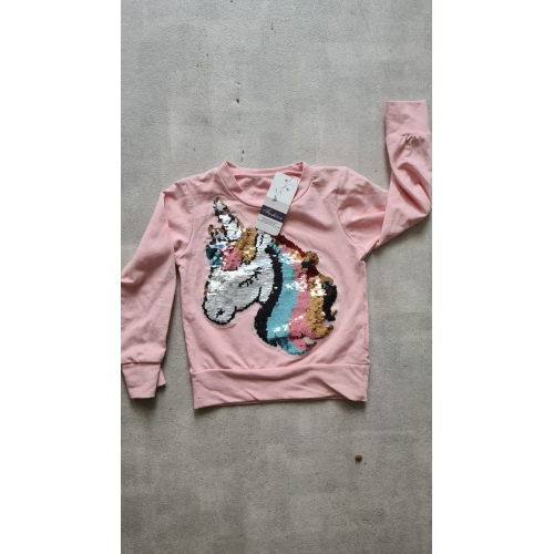 Zalm kleur trui met wrijf pailletten 
