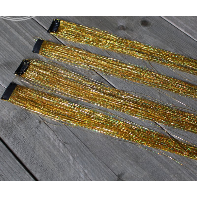 Clip-inn speld met glittertinsels goud